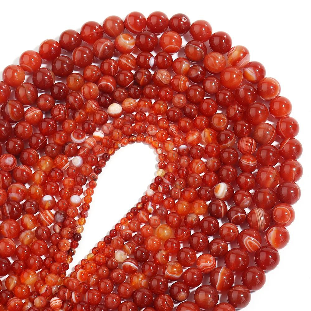Vintage Collectible Item - 1 Strand Red Striped Agate Natural