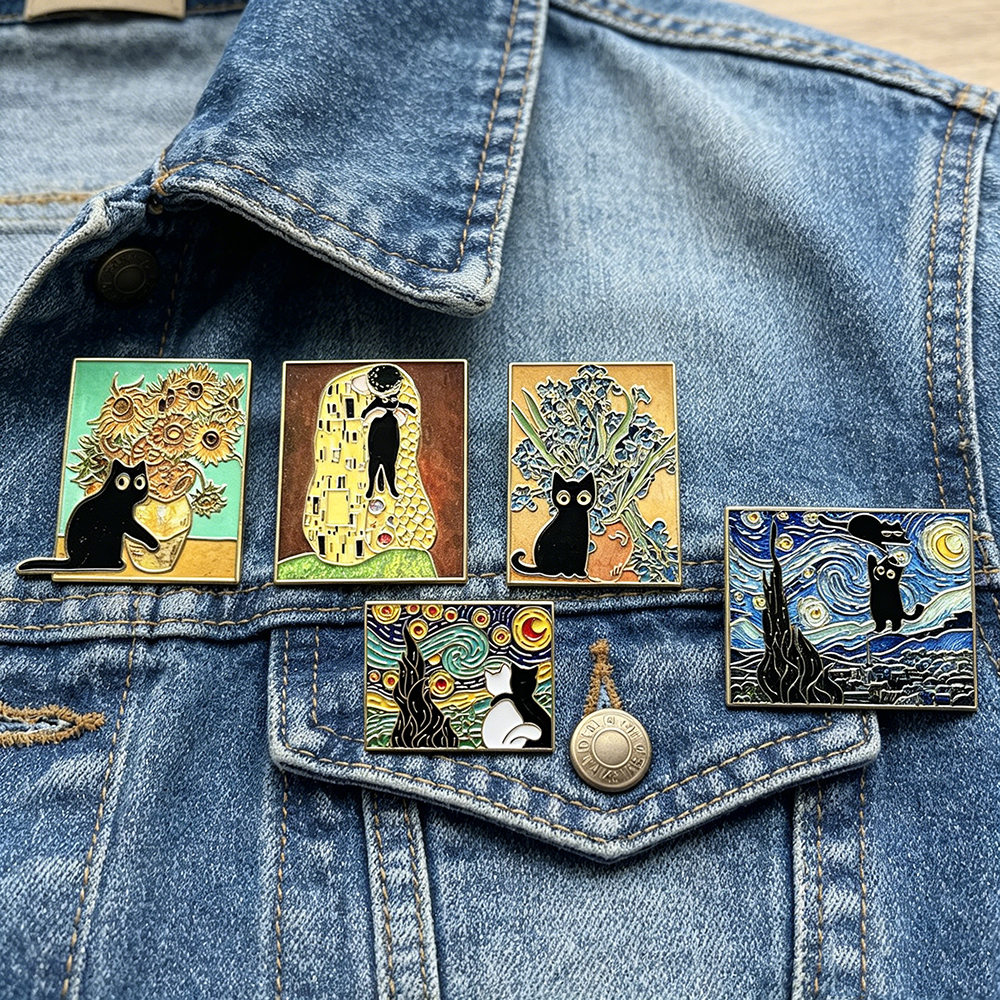 5pcs Famous Painting Black Cat - Vintage Collectible Pins 评论和价格