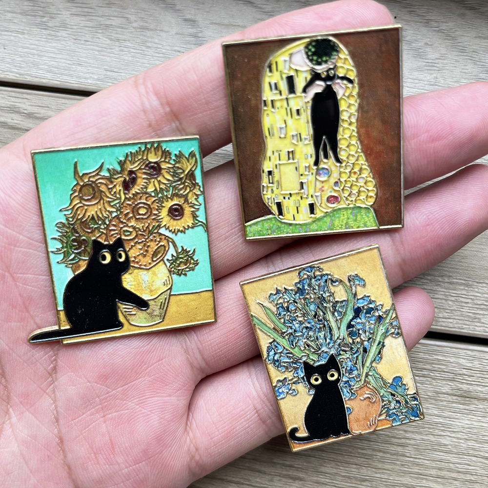 5pcs Famous Painting Black Cat - Vintage Collectible Pins 评论和价格