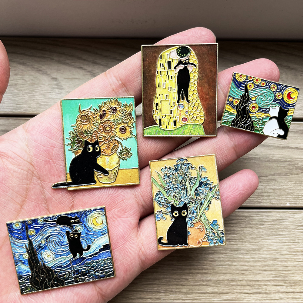 5pcs Famous Painting Black Cat - Vintage Collectible Pins 评论和价格